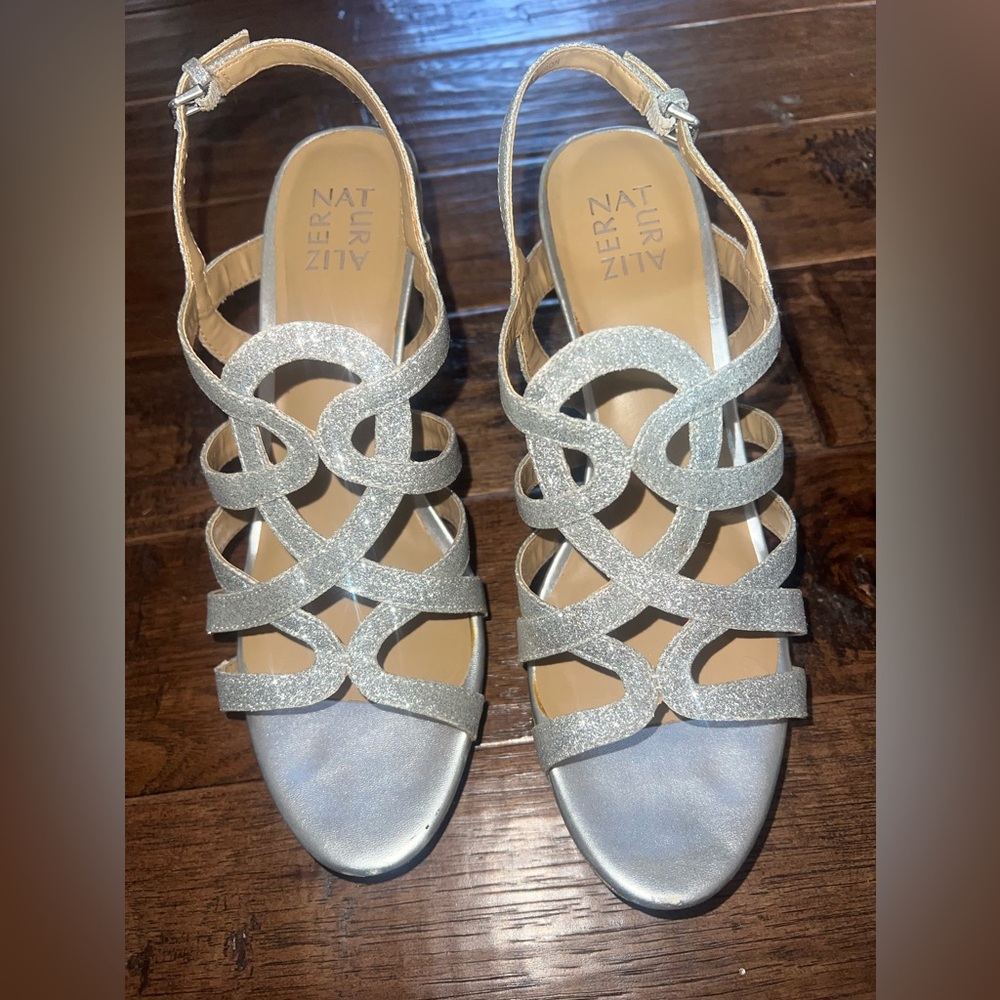 Silver sparkly heels, US 9.5